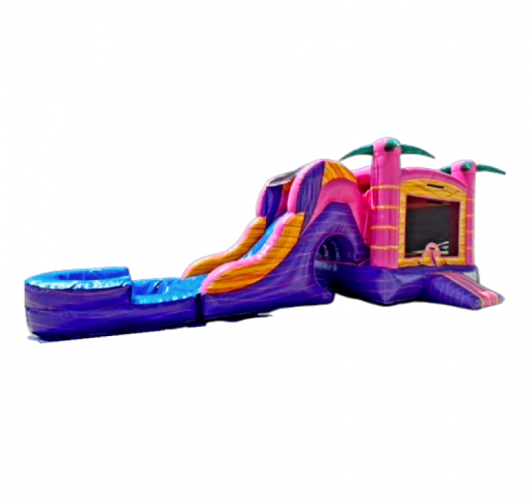 Super Pink Tropical Bounce House with slide
